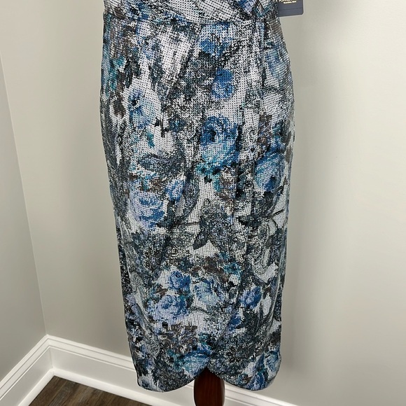 Rachel Rachel Roy Blue Floral Faye Sequin Dress 6 Faux Wrap Cocktail Disco NYE - Picture 6 of 13